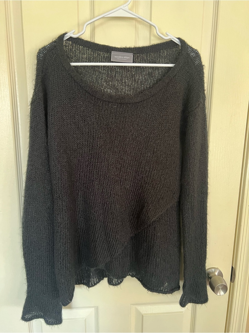 Wooden Ships Paola Buendia Black Mohair Wool Open Knit Sweater M/L